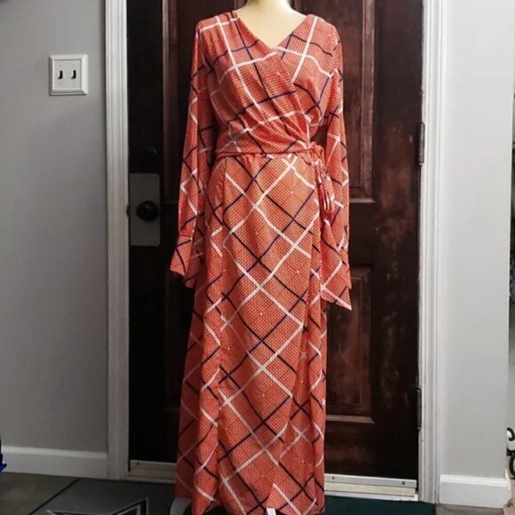 ASOS DESIGN Maxi Dress 0 Wrap Textured Check Sheer Slit Fall Photoshoot Party - Picture 4 of 12